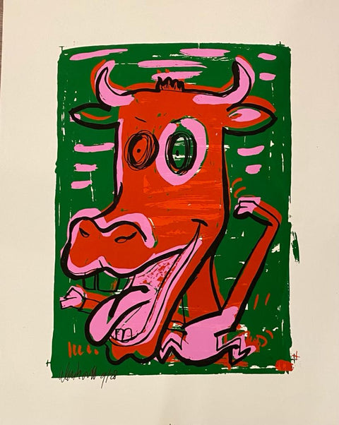 Peter Klashorst - Vache rouge Zeefdruk